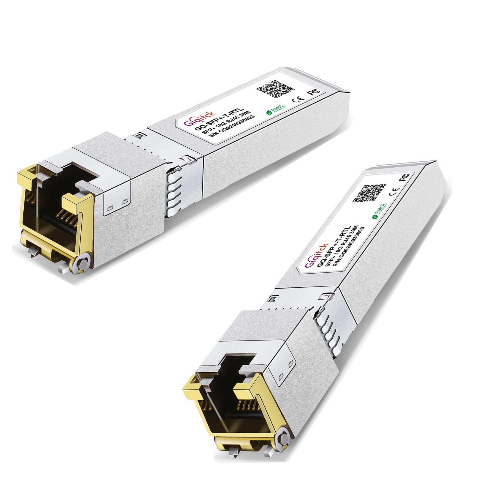 2Pack Newest 10GBASE-T SFP+ a RJ45 Transceiver, 10G Copper Módulo SFP+ to RJ45 con Chip Realtek para Cisco SFP-10G-T-S, Ubiquiti UF-RJ45-10G, Netgear, D-Link, Supermicro, Linksys, hasta 30m