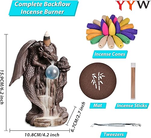 Miniatura 6 de YYW Soporte de incienso de dragón, quemador de incienso de cascada de reflujo de dragón, cascada de incienso con 30 varillas de incienso + 20 conos