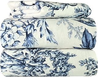 AM Home Fashion Piece 100% Soft Flannel Cotton Bed Sheet Set â€“ Queen/King Size â€“ Patterned Bedding Covers â€“ 1 Flat Sheet, 1 Fitted Sheet, 2 Pillow Cases - Fade Resistant Designs, (Toile, King)