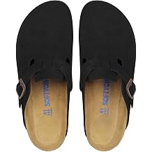 SOFTYOHO Clogs for Women Men, Mules with Arch Support and Adjustable Buckle, Suede Leather Cork Footbed Potato ShoesBlack,45