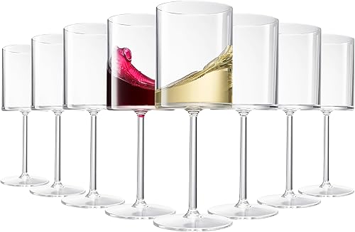 Copas de vino acrílicas de Tritan cuadradas irrompibles, estilo europeo, juego de 8 unidades, 100% estadounidenses, 18 onzas, aptas para