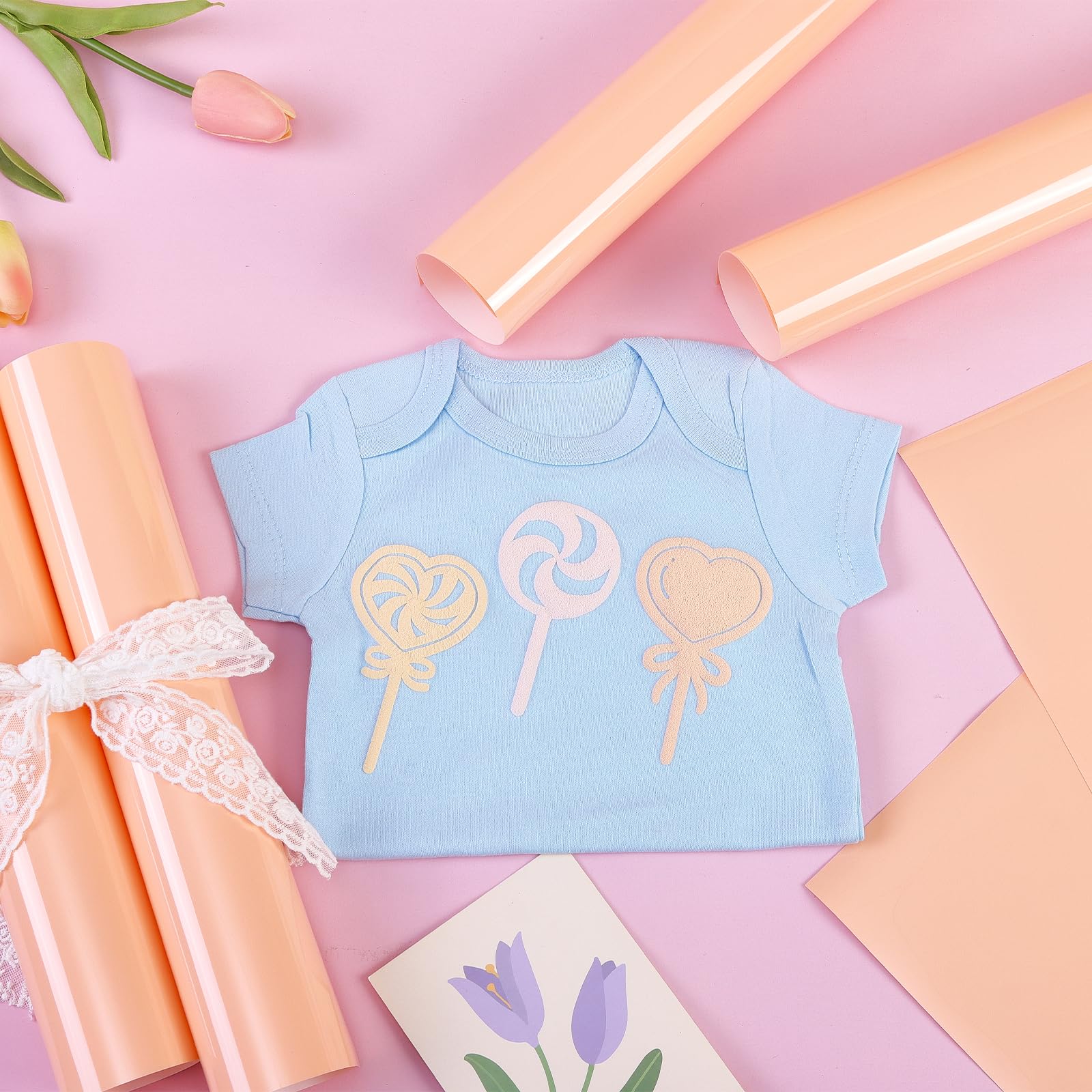 Vinilo de transferencia de calor de color rosa pastel, 12 x 10 pulgadas, 6 unidades, vinilo HTV hinchado de melocotón HTV para camisetas, Puff HTV compatible con Sillhouette Cameo o Cricut
