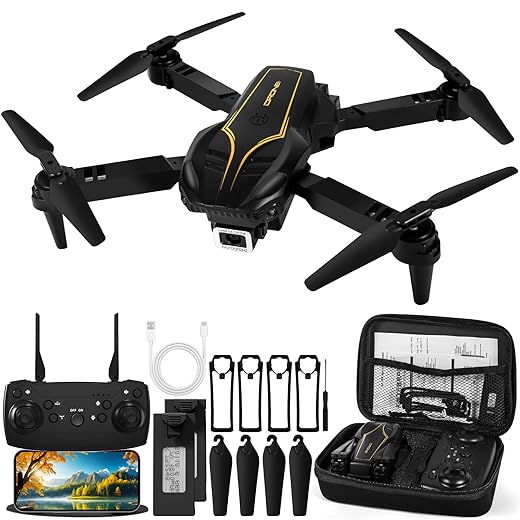 Drone avec Caméra 1080P pour Enfant et Adulte,Quadcopter RC Pliable Drone pour Débutant,Mini Drone Pliable,Jouets pour Garçons et Filles Cadeaux,2 Batteries Supplémentaires(Black)