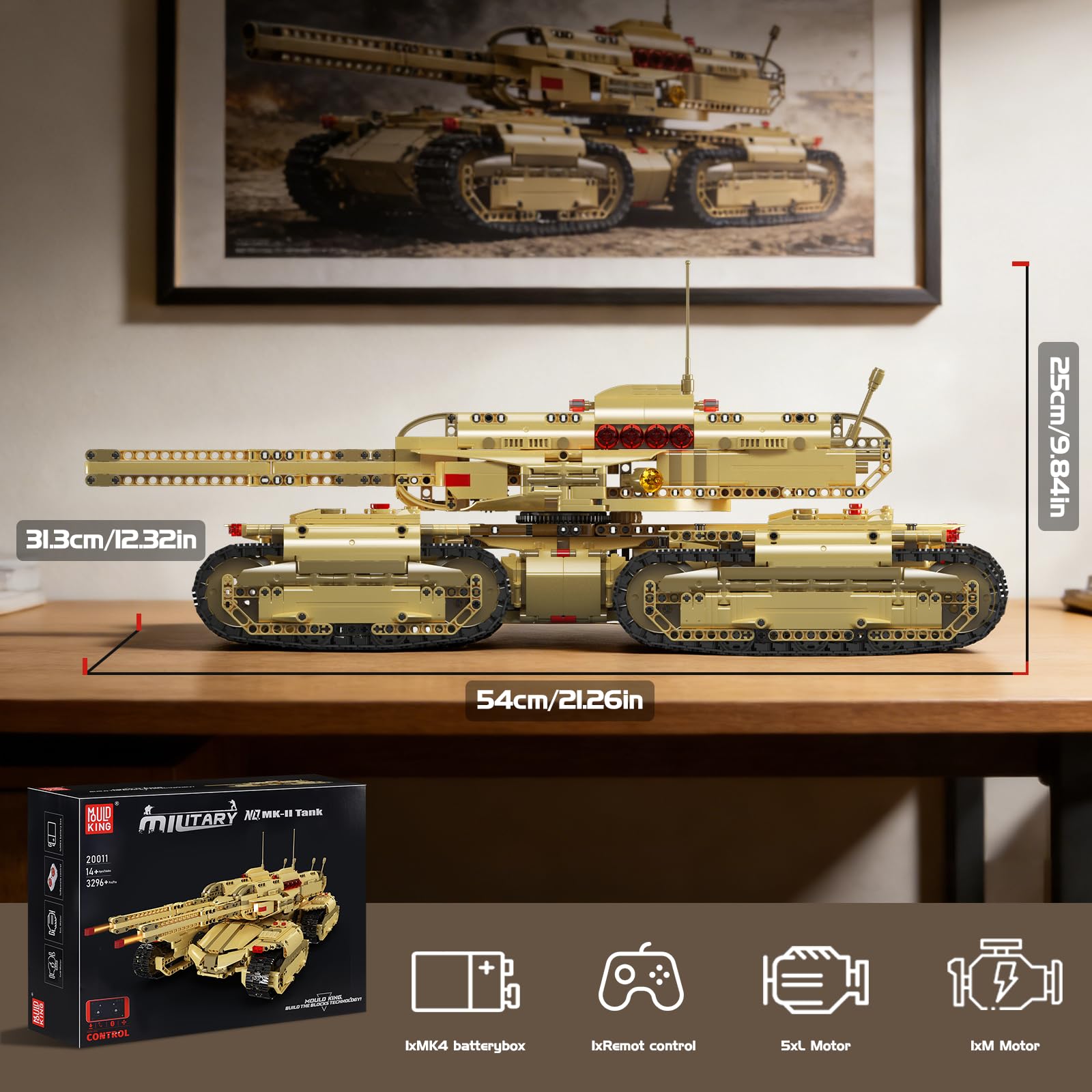 Mould King 20011 Ferngesteuert Tank Bausteine Modell, Technik Panzer Kit mit Fernbedienung und App Dual Control, Panzer Spielzeug Bausatz als Geschenk/Sammlerstücke (3296+ Teile)