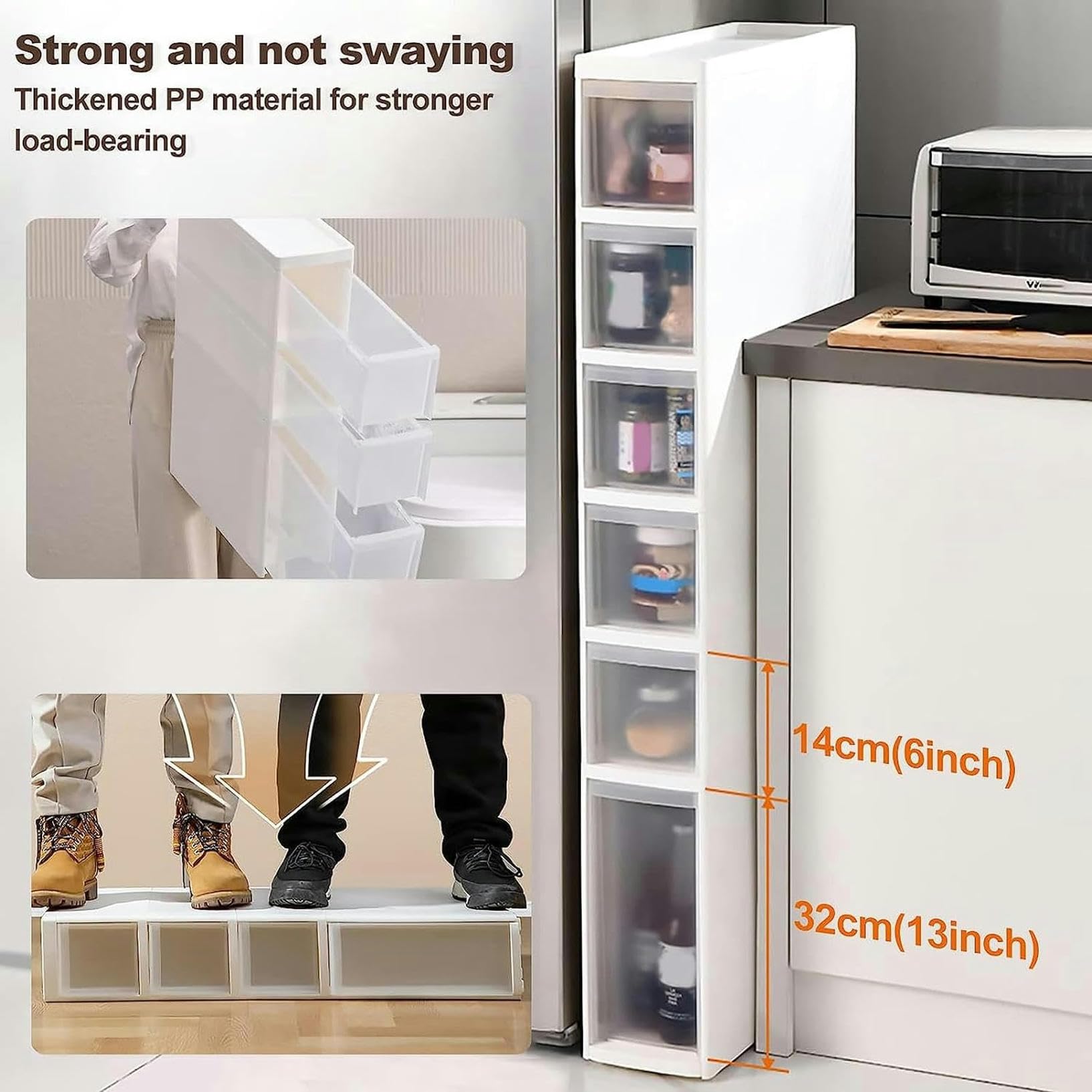 Armadietto da bagno alto con ruote, sottile, con 2-6 ante, versatile, verticale per piccoli spazi, ideale per servizi igienici e spazi ristretti