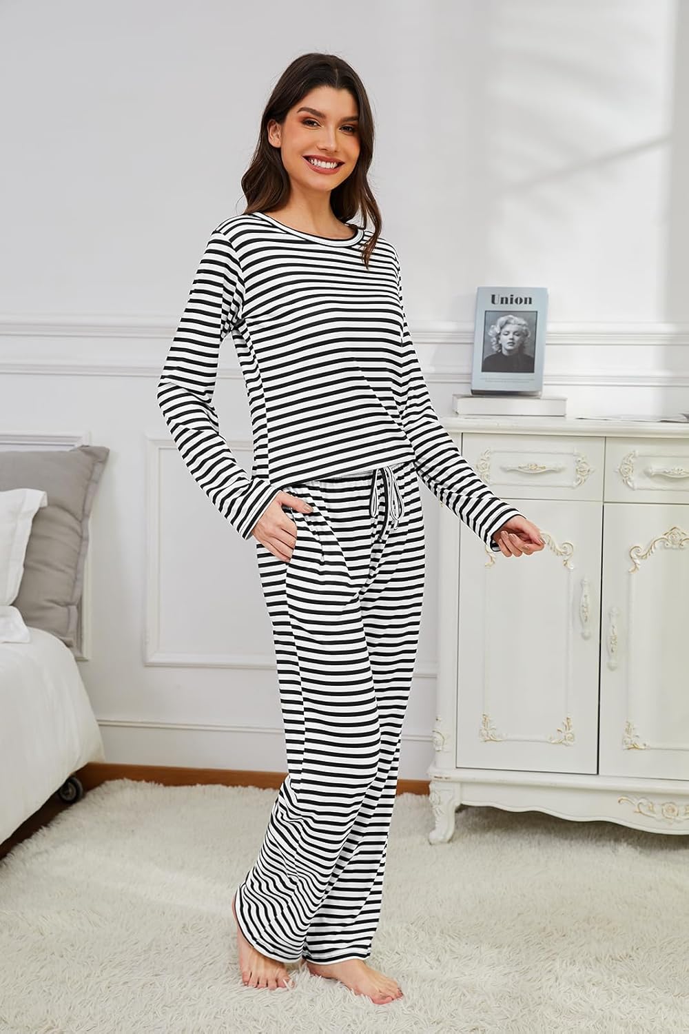 Xelky 2 Pack Womens Pajamas Set Long Sleeve Pajama Tops and Pants Sleepwear Soft Lounge Sets with Pocket - Image 3