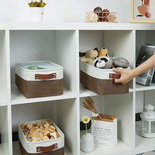 Vista 193 de HNZIGE - Canastas pequeñas de tela para organización (paquete de 6) canastas plegables de almacenamiento para estantes, armarios, lavandería, Asas