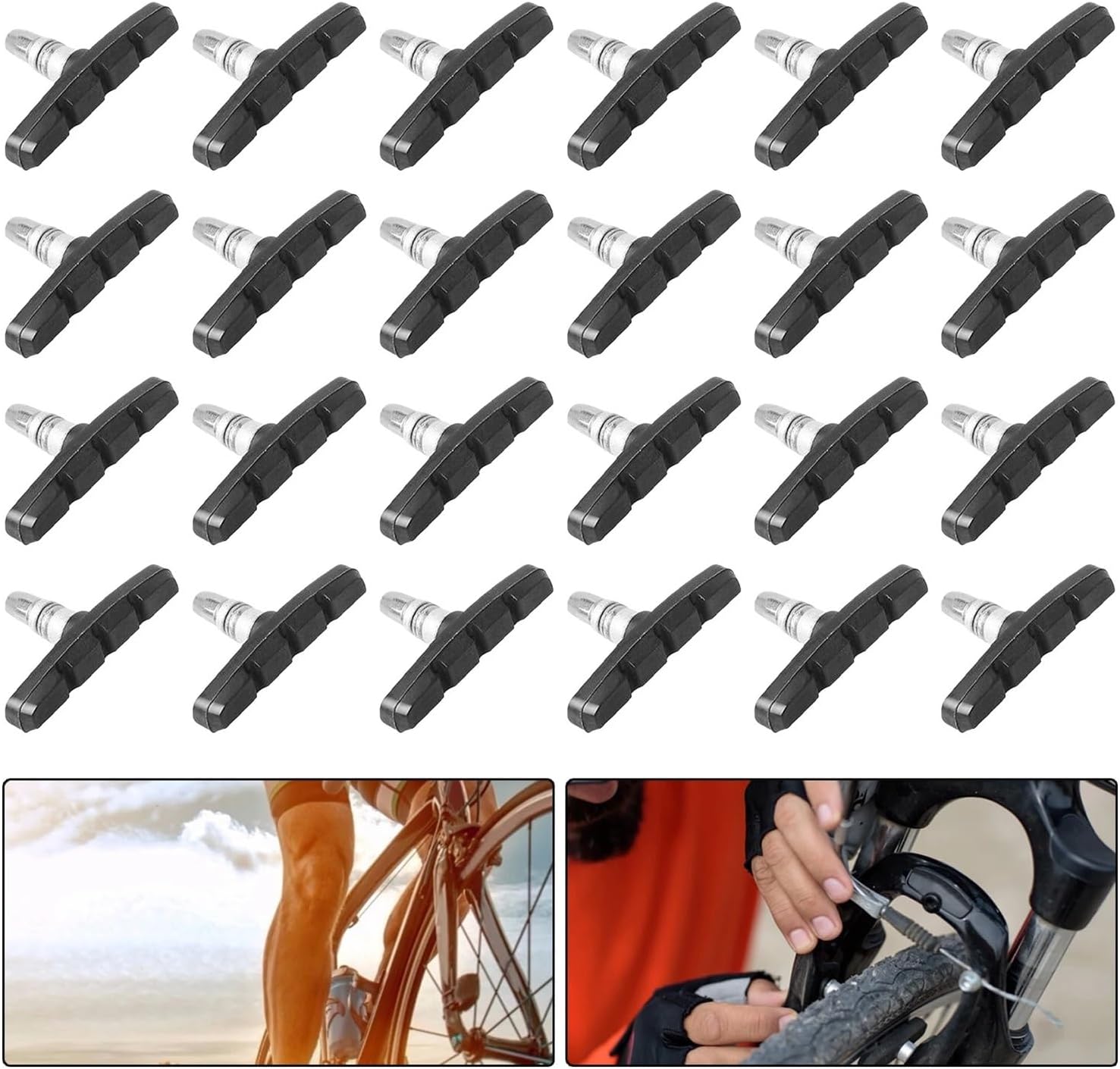 Bike Brake Pads 24pcs V-Brake Brake Pads 70mm Symmetrical Thread Bicycle Accessories Black Shoes Cycling Parts Rubber for Enhanced Safety