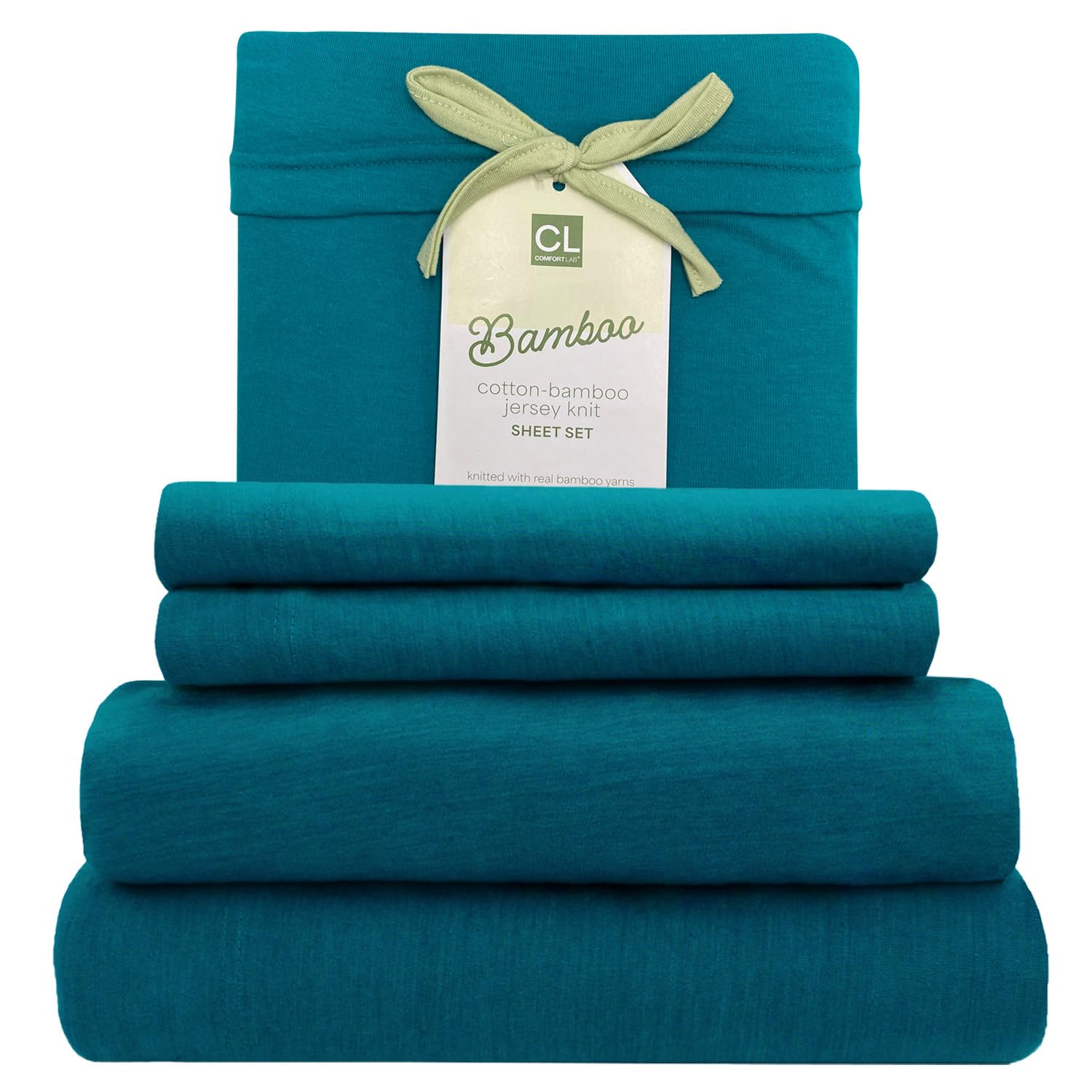 Comfort Lab Twin Dorm Jersey Sheets, Rayon Derived from Bamboo Jersey Knit Sheets, 3-Piece Set, Cooling, Breathable, T-Shirt Material - Includes Flat & Fitted Sheets, 1 Pillowcase, Teal
