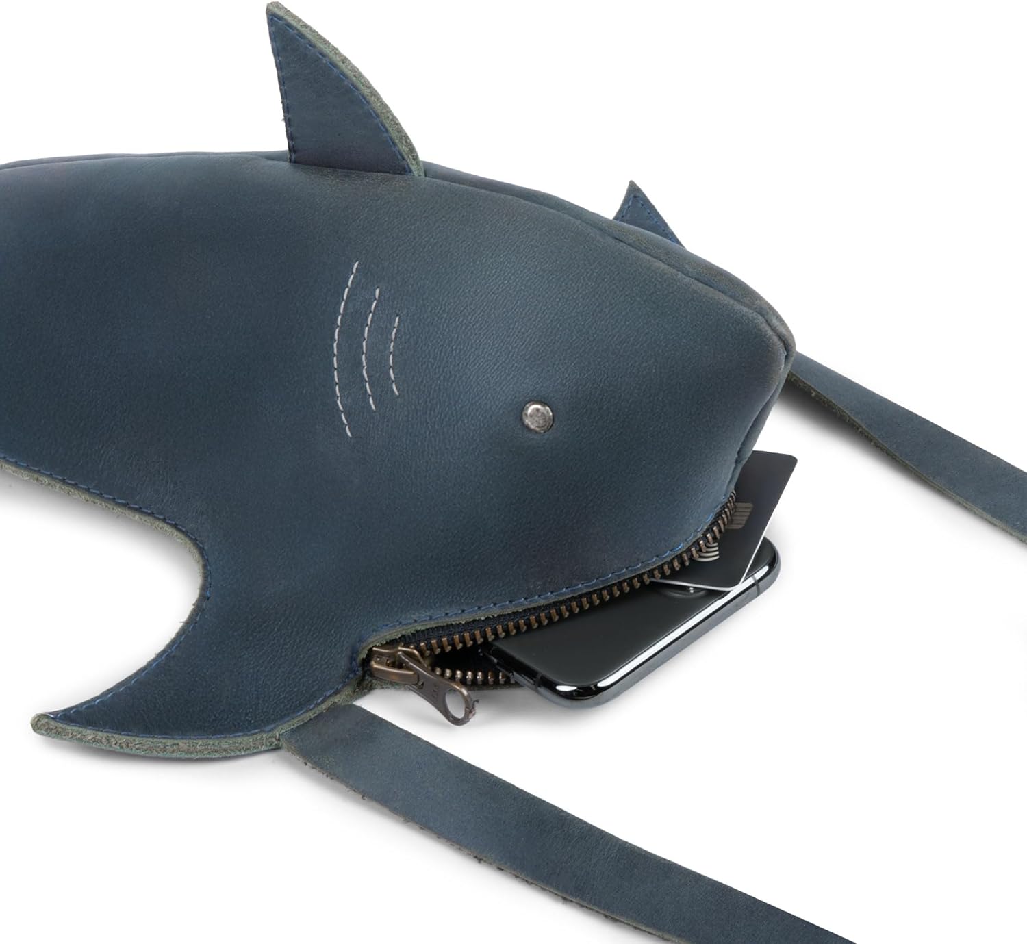 Shark-Shaped Shoulder Bag with Adjustable Strap, Crossbody Bag, Messenger Bag, Full Grain Leather, Handmade - Image 3