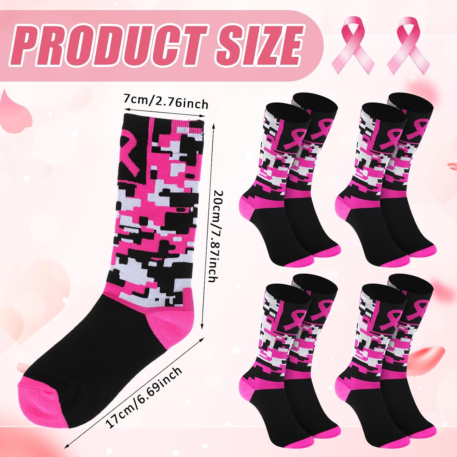 Breast Cancer Awareness Socks Youth Pink Football Cheer Camouflage Crew Socks Sport Gift