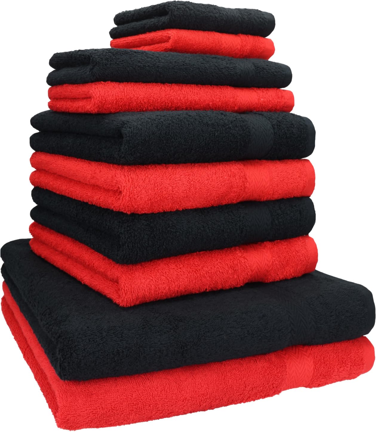 Betz Juego de 10 Toallas Classic 100% algodón 2 Toallas de baño 4 Toallas 2 Toallas de Mano 2 Toallas Cara de Color Negro y Rojo