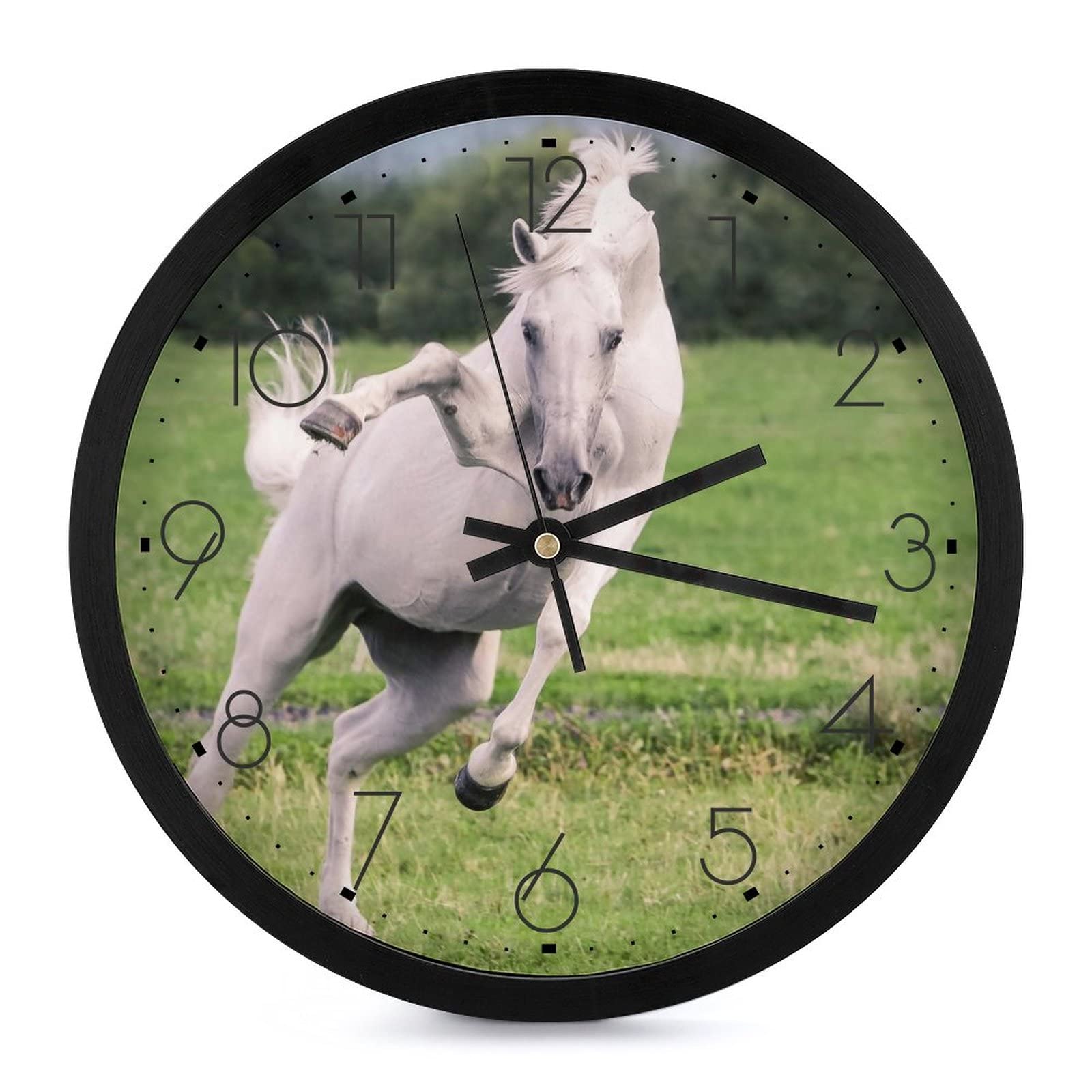 Horloge murale décorative cheval blanc grands chiffres chic