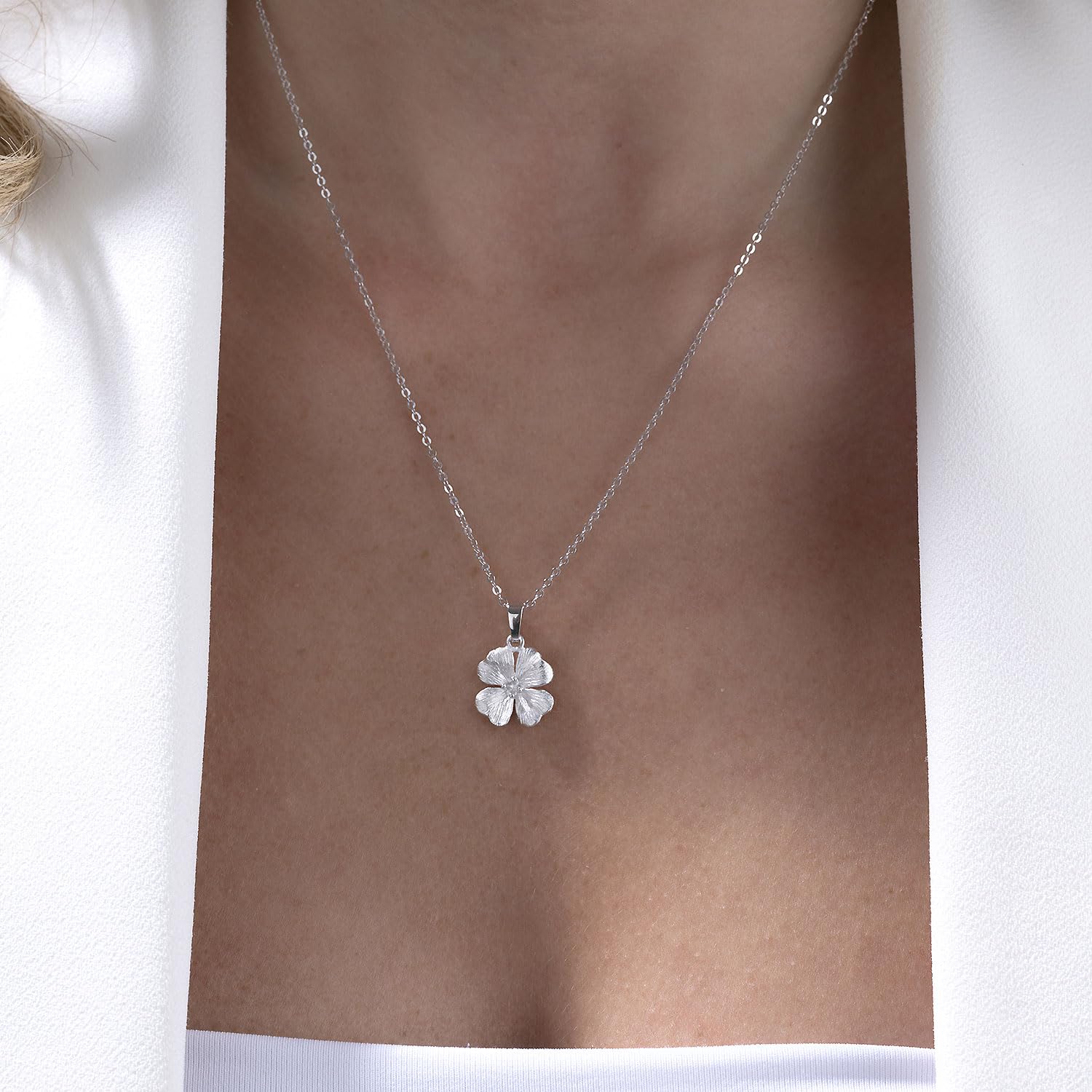 Kleeblatt Anhänger Silber 925 für Damen rhodiniert wahlweise mit Kette KA-7