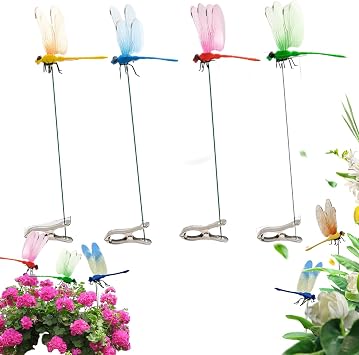 4Pack Fake Dragonfly Clips,Dragon Fly Hat Clip,Dragonfly Clips Outdoor Simulation,3D DragonflyClip for Garden Stakes Decor Yard Ornaments,Clip on Dragonfly for Hat,Pet & Horse,Multicolor Waterproof