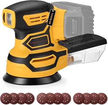 Cordless Random Orbital Sander for Dewalt 20V Battery, Yellow
