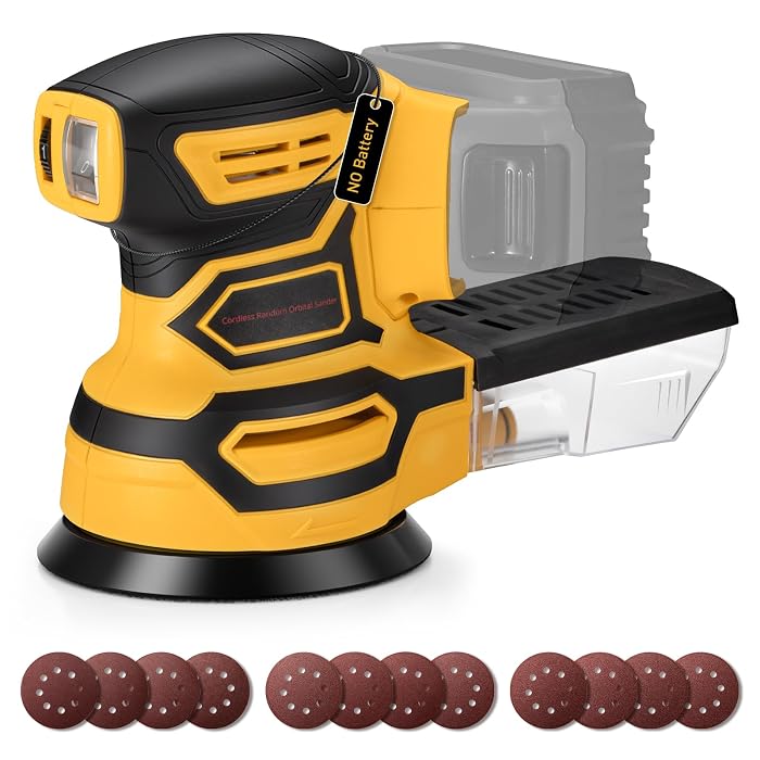 Cordless Random Orbital Sander for Dewalt 20V Battery, Yellow