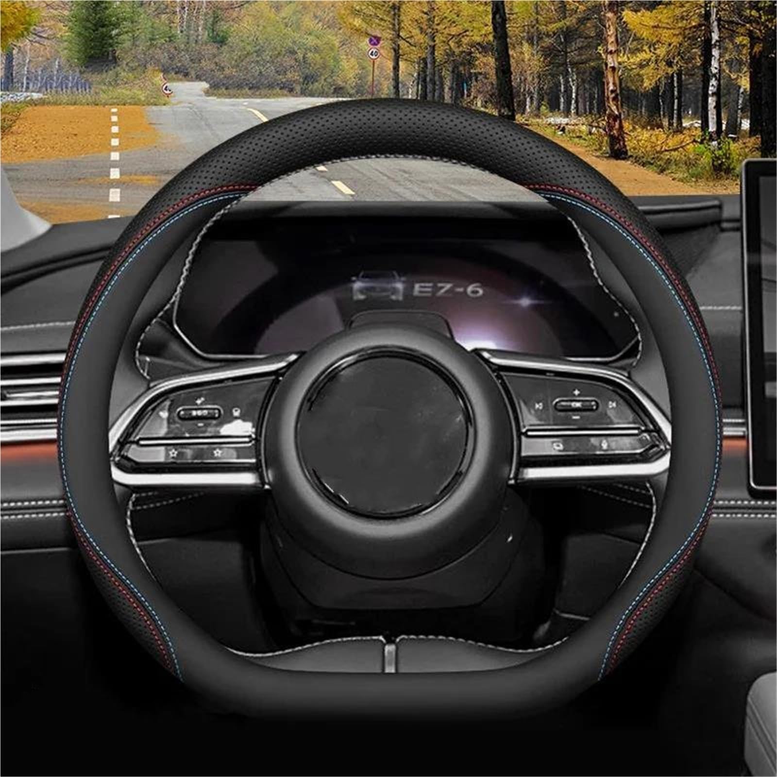Funda para Volante Coche para Mazda EZ6 2024 Interior De Cuero Transpirable Color Accesorios(Type E)