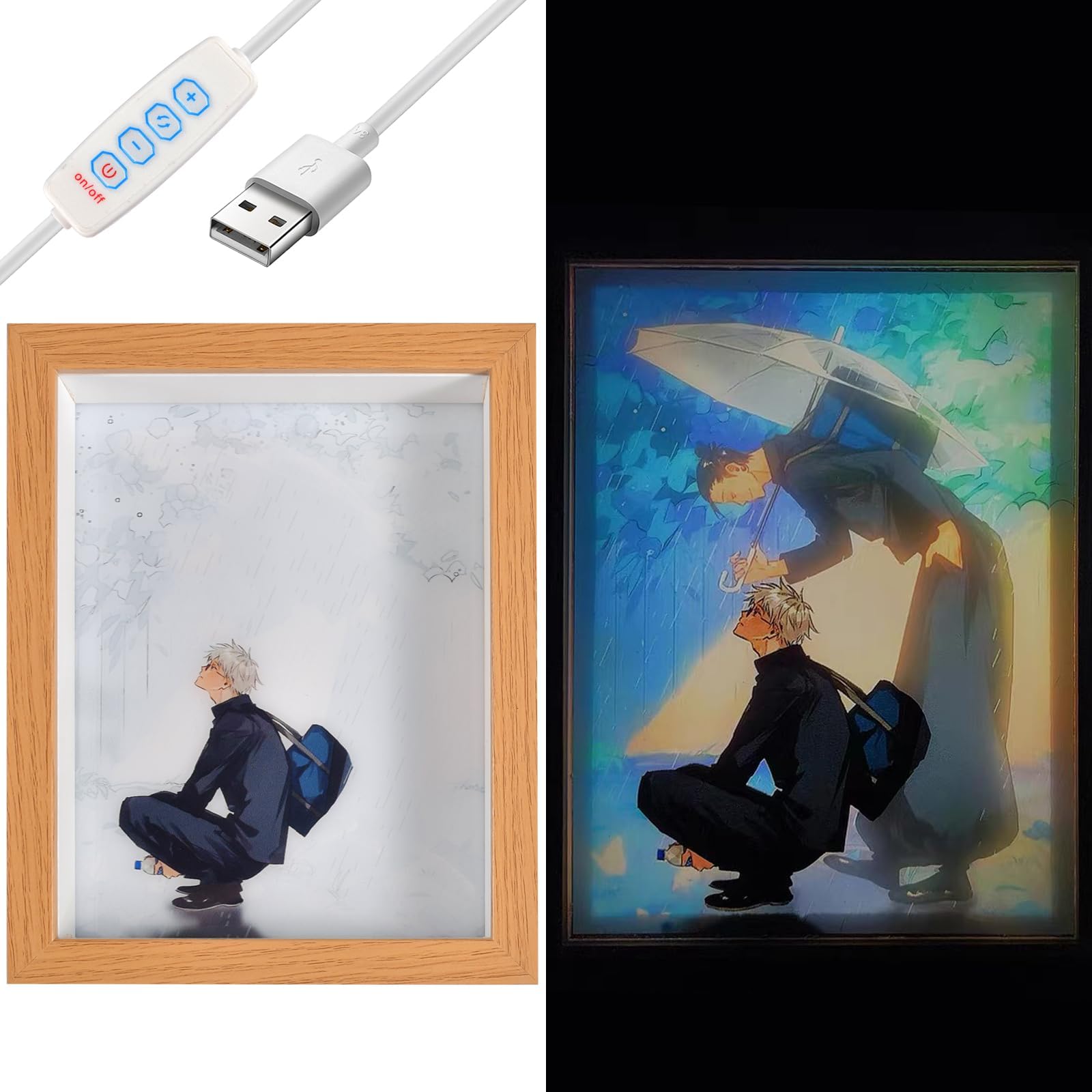 Poster Anime Jujutsu Kaisen Gojo Satoru & Geto Suguru Avec Cadre LED 3 Couleurs