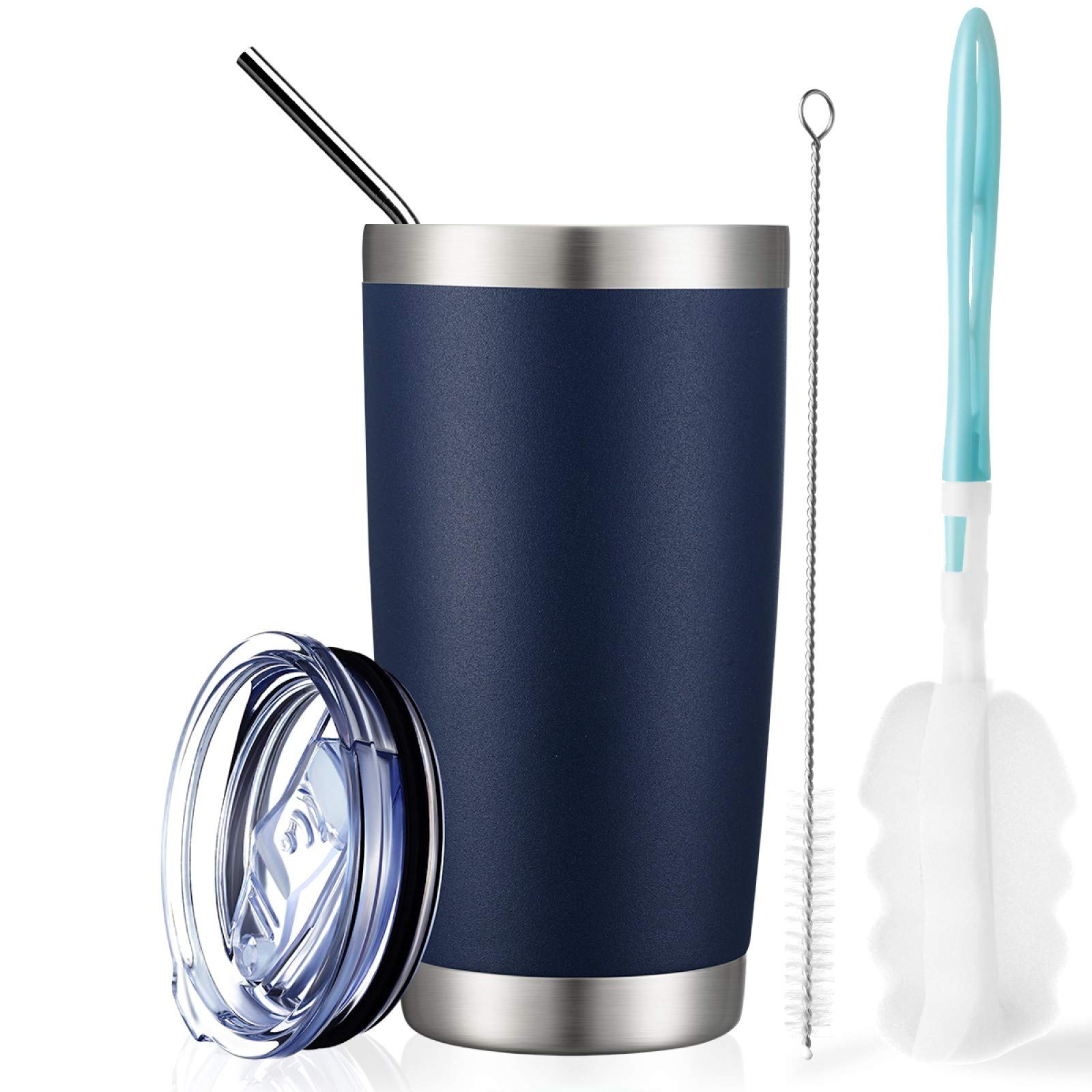 COMOOOONEB 20oz Double Wall Vacuum Insulated Travel Mug, Stainless Steel Tumbler with Lid, Durable Powder Coated Insulated Coffee Cup for Cold & Hot Drinks 20oz-1 Pack Blue