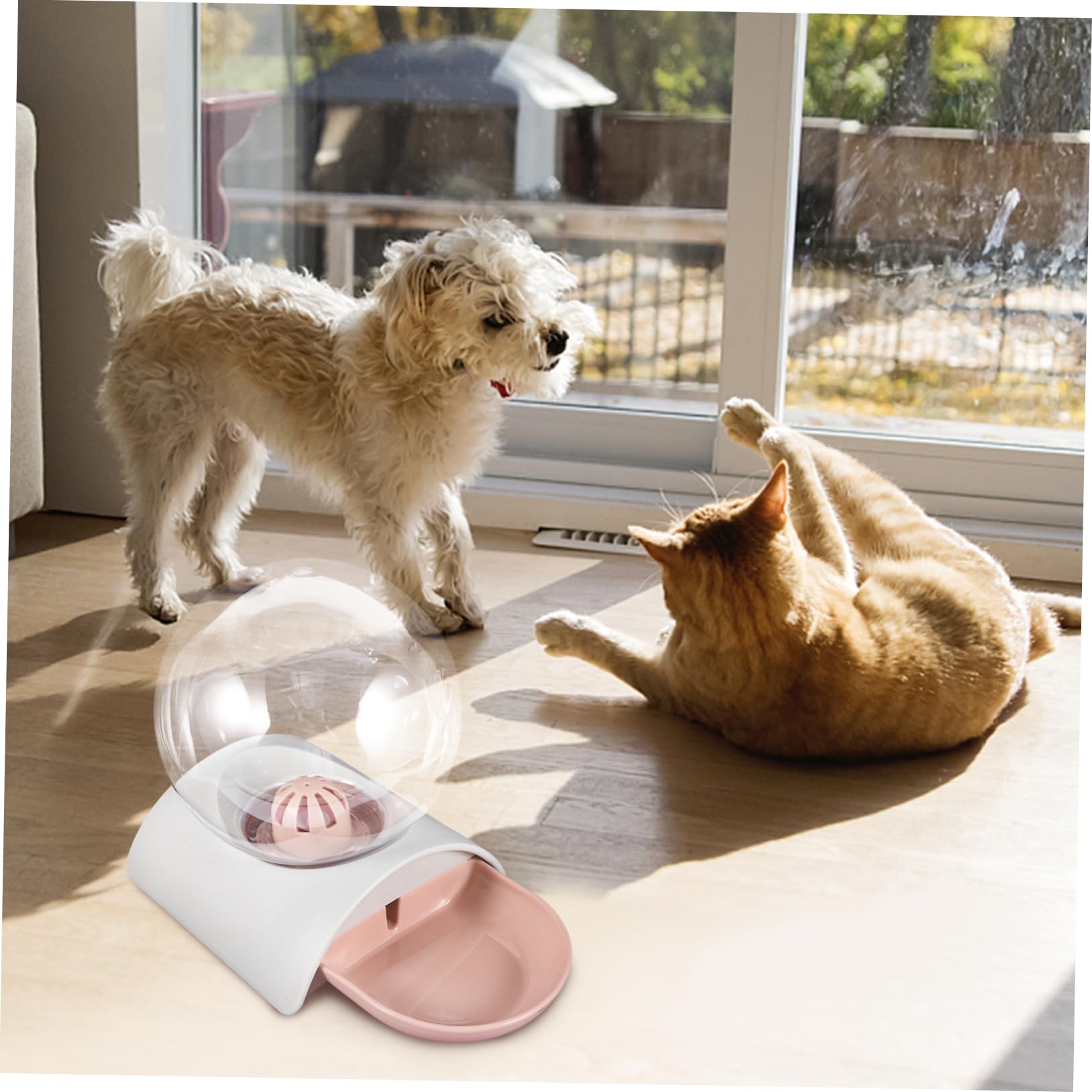 Bebedero Automático para Gatos y Perros de 2, 8 L Rosa | Diseño Transparente Burbujas, Abs y Acrílico, Uso en Casa o Tienda, Fácil de Limpiar