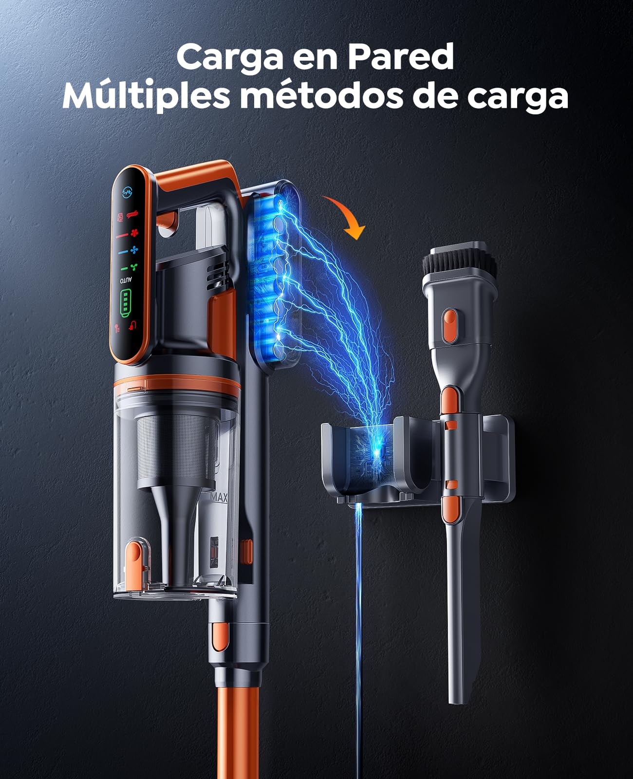 Fieety Aspiradora sin Cable 50KPa/650W/70Min(ECO), Aspiradora Escoba Potente con Brazo Flexible, Manguera 1M, Cepillo Anti-Enredo con Luz, Modo Auto, Aromática, Carga Pared, para Suelos/Alfombras/Pelo