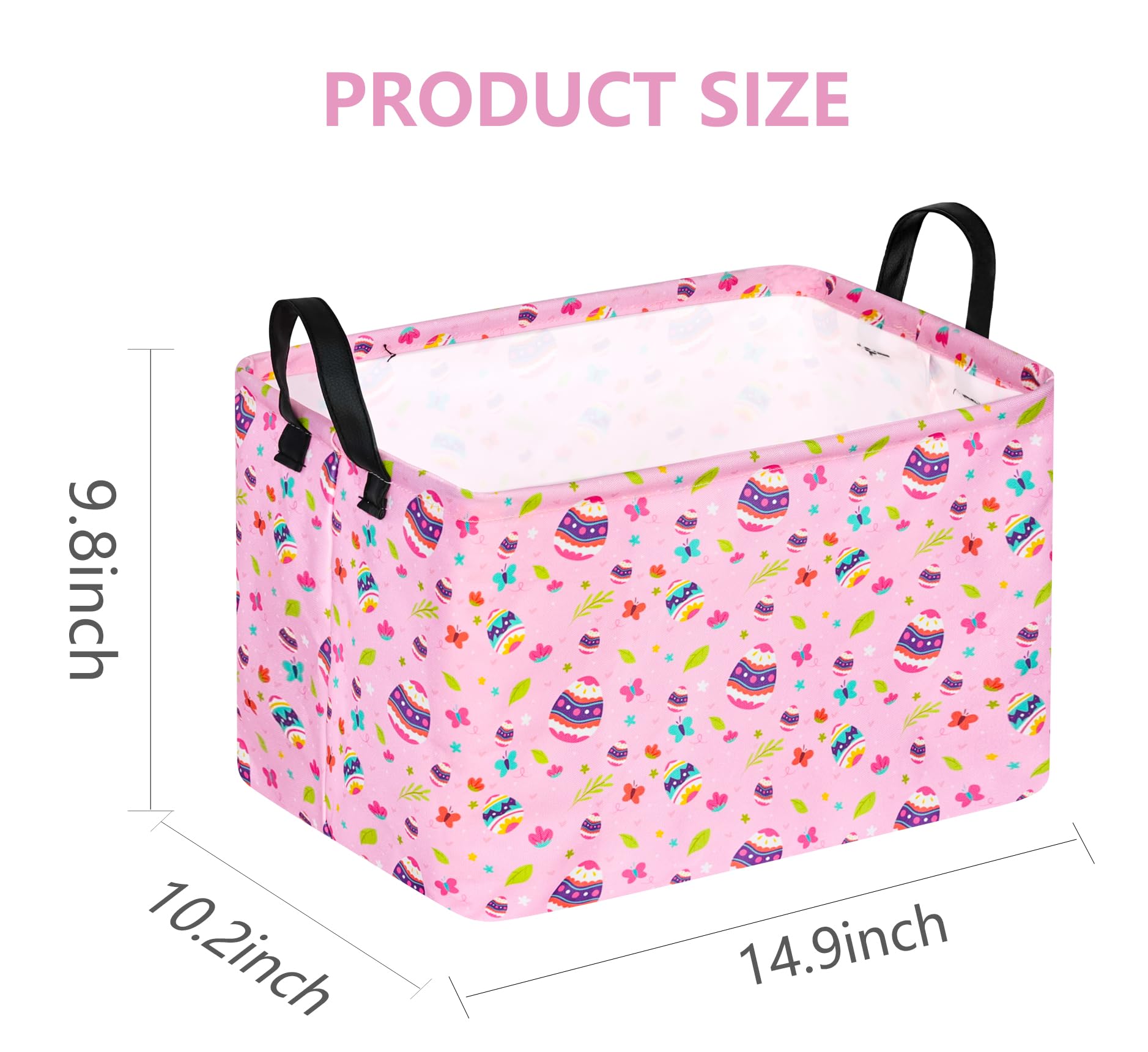 VAIVUSTO Easter Storage Basket for Kids Easter Bunny Storage Bin Collapsible Nursery Hamper Waterproof Toy Box Book Shelf Basket Easter Bunny Eggs Decor Easter Gifts