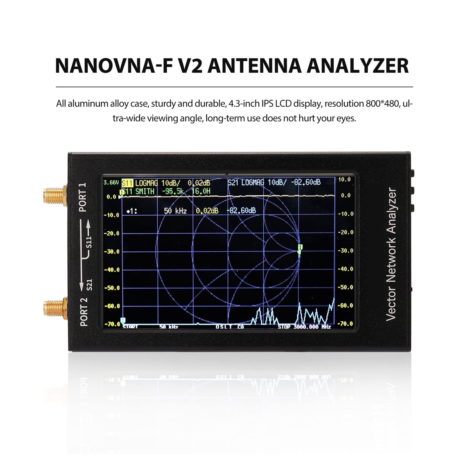 Spectrum Analyzer, V2 Vector Network Analyzer Digital Nano VNA Próbnik MF HF VHF UHF USB Analizator anteny logicznej Parametry S, stosunek fali stojącej napięcia(2.8 inch V2)