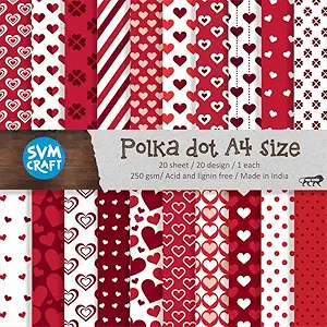 Scrapbook paper- A4 Size heart Print 20 Design, A4 PRINT, 250 gsm Thick, Scrapbook Paper Sheet for Decoration, Art, Craft, Gift, Kids, 20 Papers-Best for Crafts, Scrap booking, School, Art, DIY and Crafts Project : Design and Color as Shown