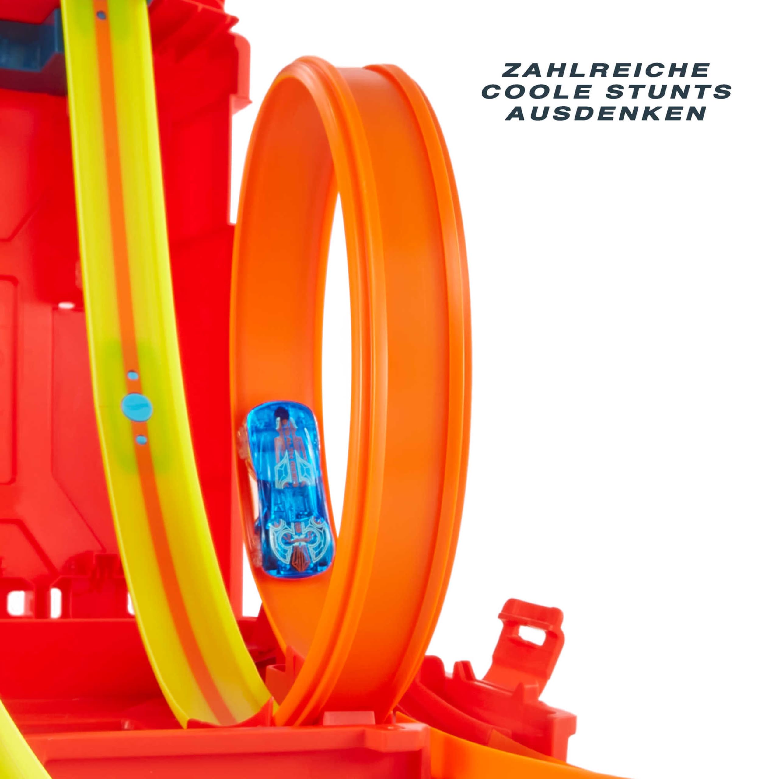 Hot Wheels Autorennbahn Benzinkanister, Stunt-und Rennaction für Spielzeugautos, mit Looping Track, Aufbewahrungsbox, Auto Spielzeug, Spielzeug ab 6 Jahre, HDX78