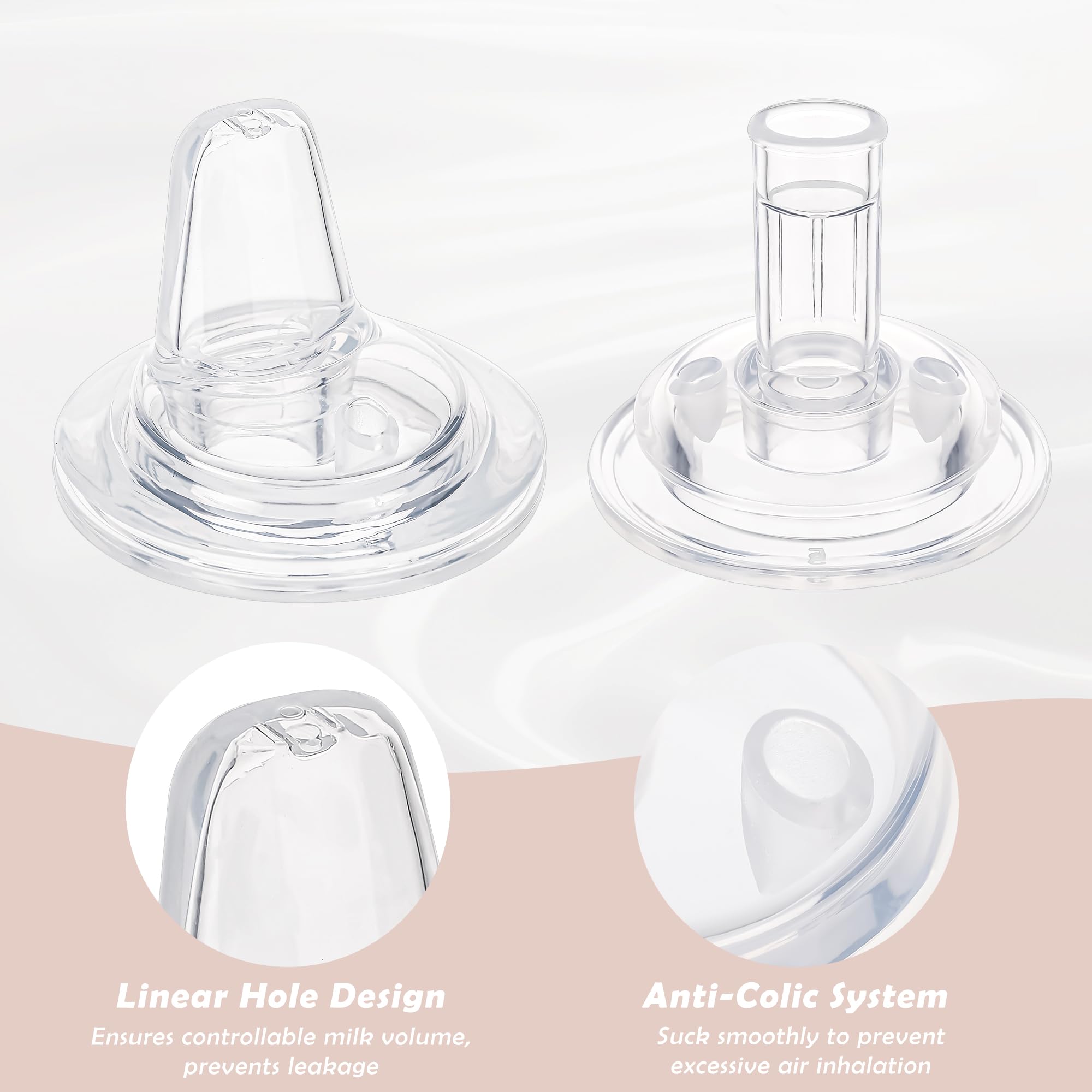 yanyoyo Sippy Spout Nipple for Wide Neck Baby Bottle, Natural Silicone Anti Colic Sippy Cup Nipples, 6 Months+, 4 Counts (Spout Nipple-Transparent)