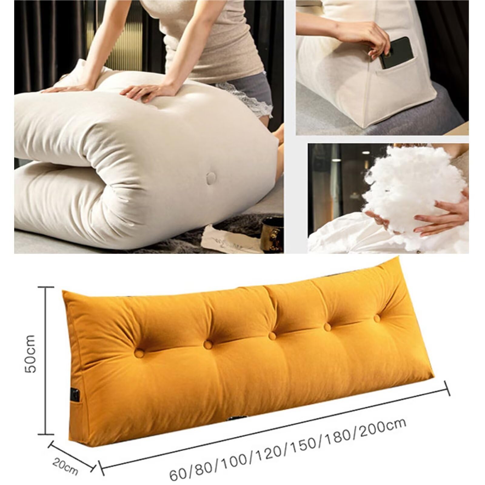 Coussin Triangulaire Pour Tête De Lit – 180 X 50 X 20 Cm – Grand Coussin De Lecture Doux Et Confortable Pour Lit Et Canapé – Traversin Lombaire