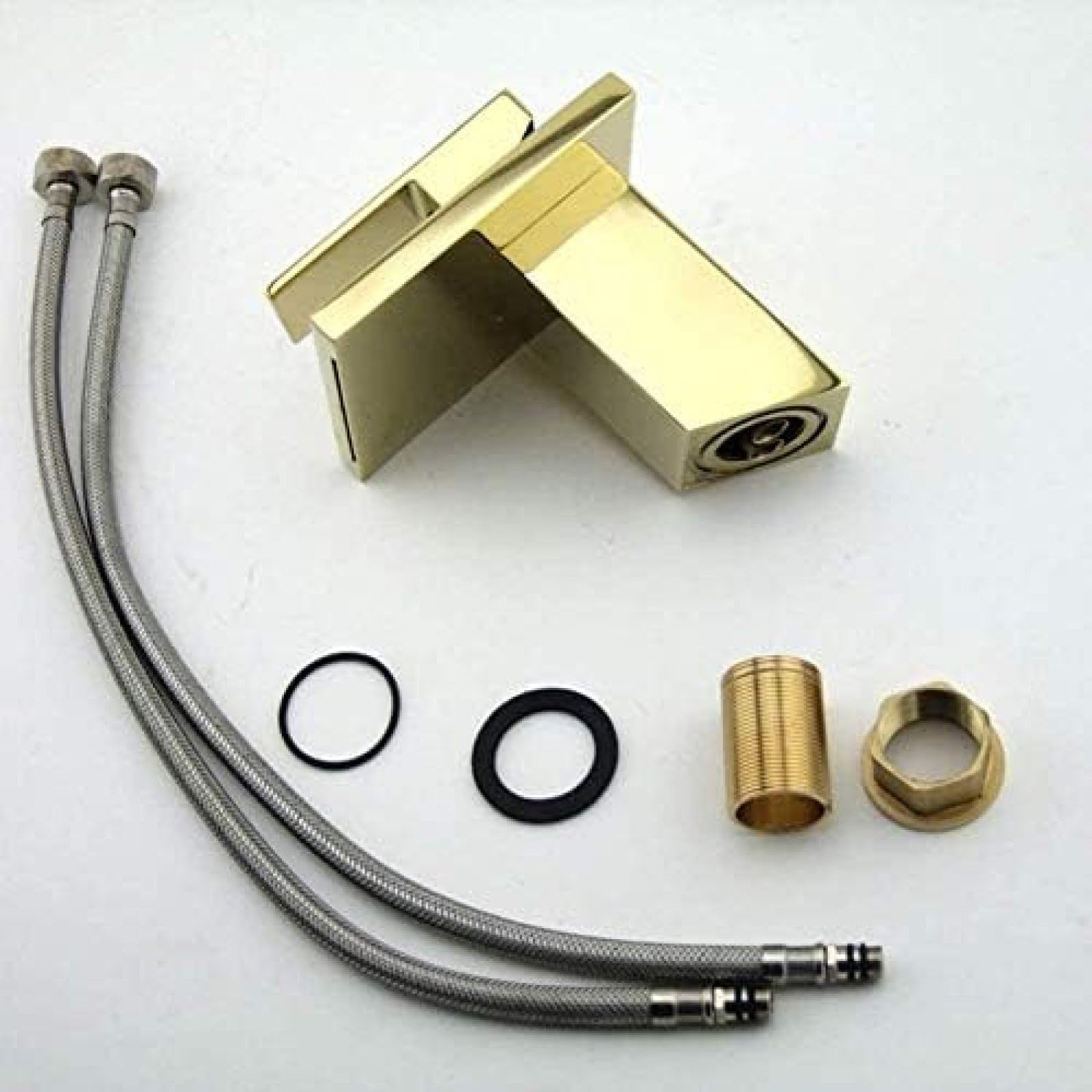 Robinet Golden Brass Square Waterfall Spout Bathroom Bathin Faucet Vanity Sink Mixer Tap