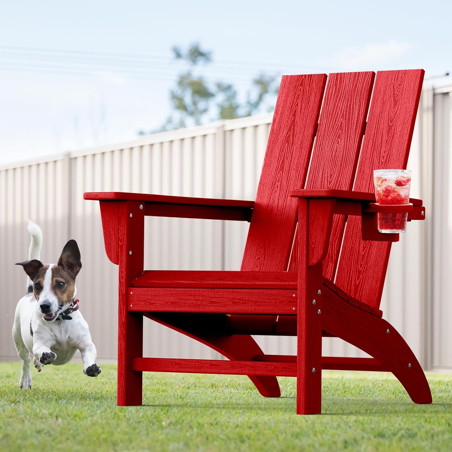 Modern Adirondack Chairs Set of 8, HDPE Plastic Patio Chairs for All Weather, Fire Pit Chair, Outdoor Lawn Chairs for Deck, Porch, Backyard, Garden, Black