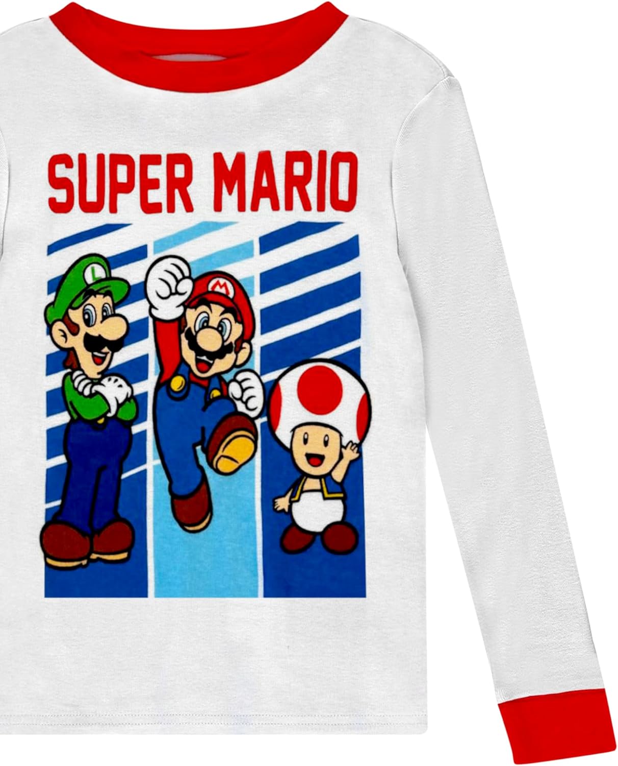 Super Mario 4 Piece Pajama Set - Toddler Boys PJ Set with Long Sleeve Shirt & Pants - Kids Sleepwear Set - Official License