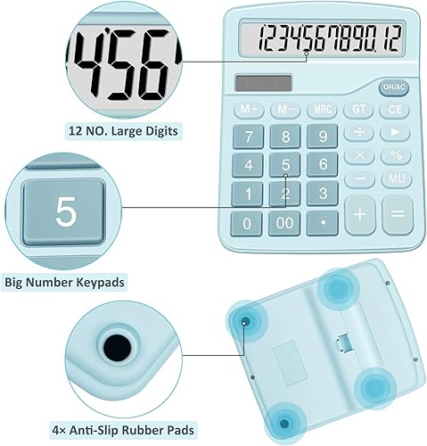 Miniatura 10 de Calculadora, Splaks - Calculadoras de escritorio funcionales estándar, batería solar y AA, calculadoras electrónicas de oficina de doble potencia