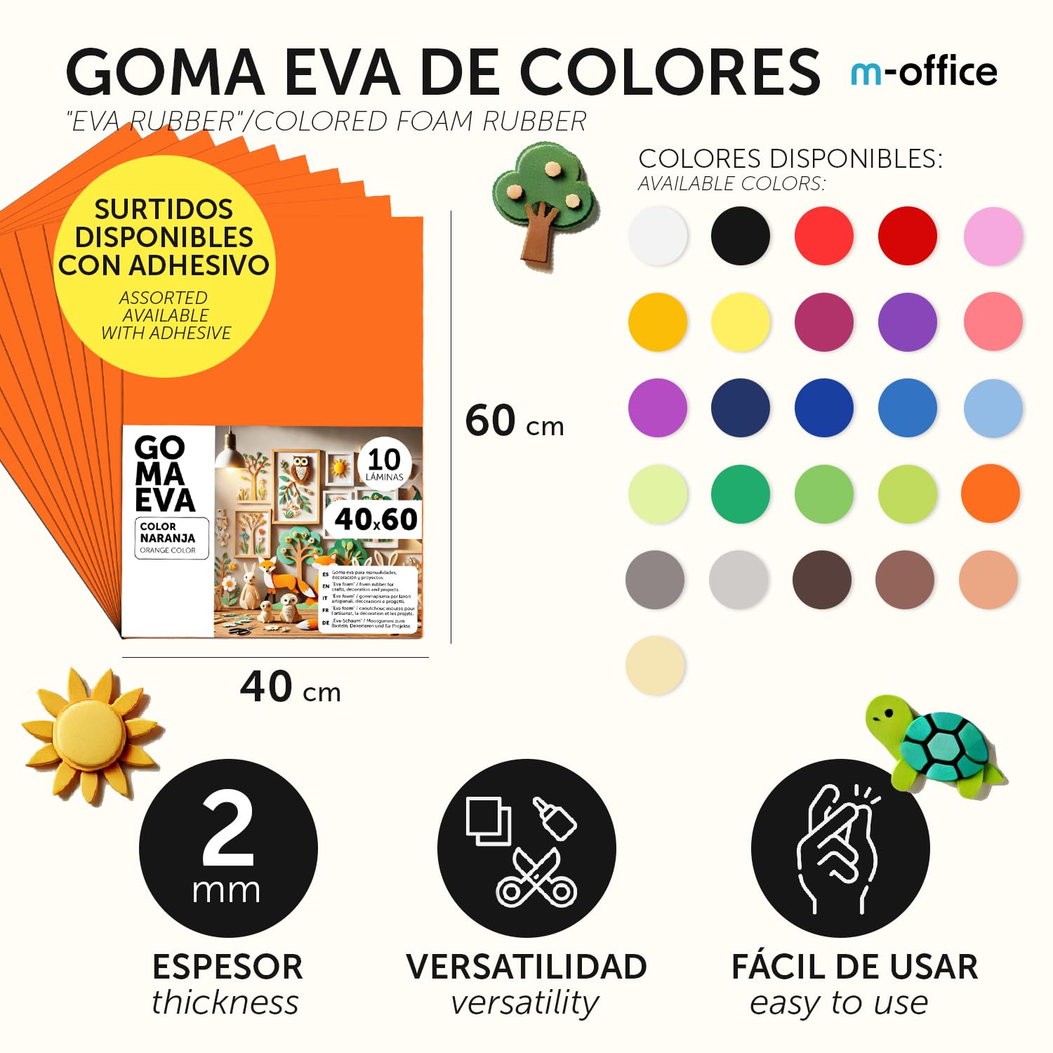m-office Goma Eva para Manualidades, Goma Espuma de Colores para Proyectos Creativos, Ideales para Artes y Manualidades, uso Escolar, Profesional o Artístico 40x60cm (Verde, 40 uds)
