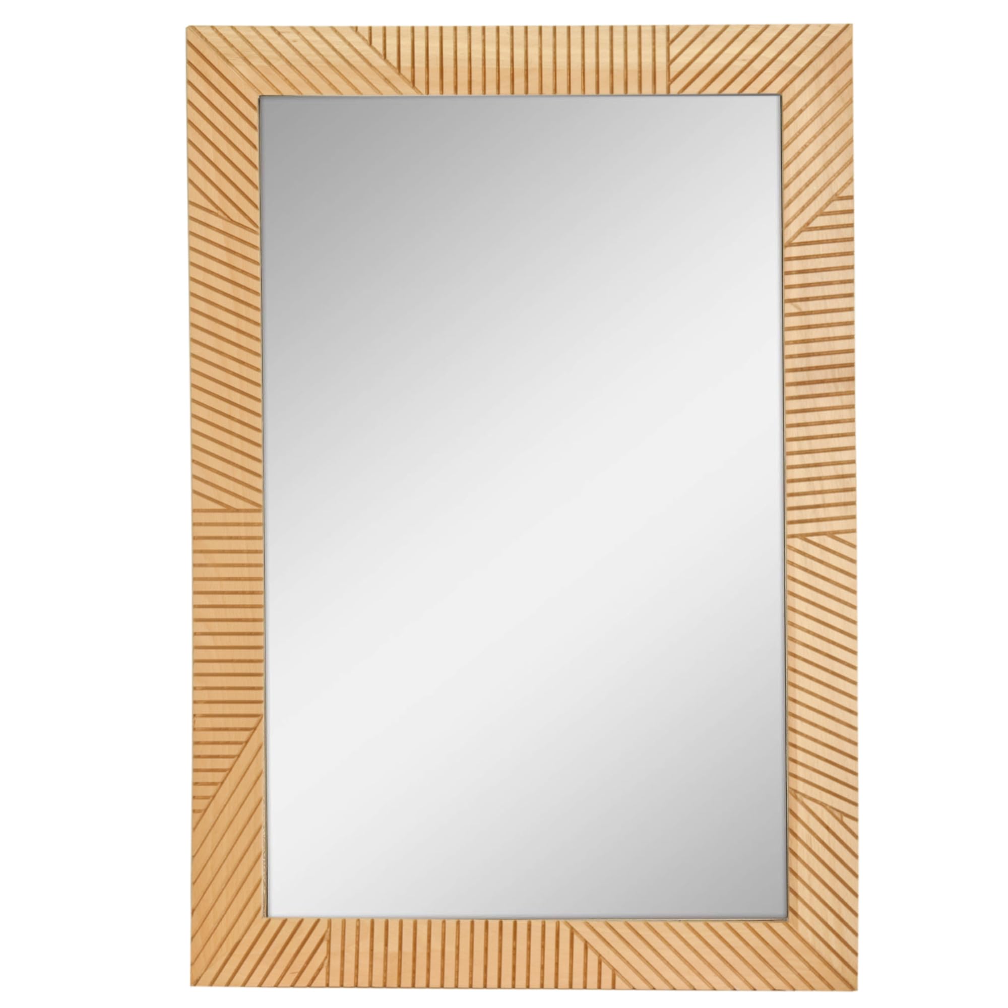 Bathroom Mirror 24 x 36 Inch,Rectangle Wooden Beech Frame Rustic Mirror for Wall,Decorative Farmhouse Channeled Vanity Mirror for Bedroom Living Room or Entryway (Natural)