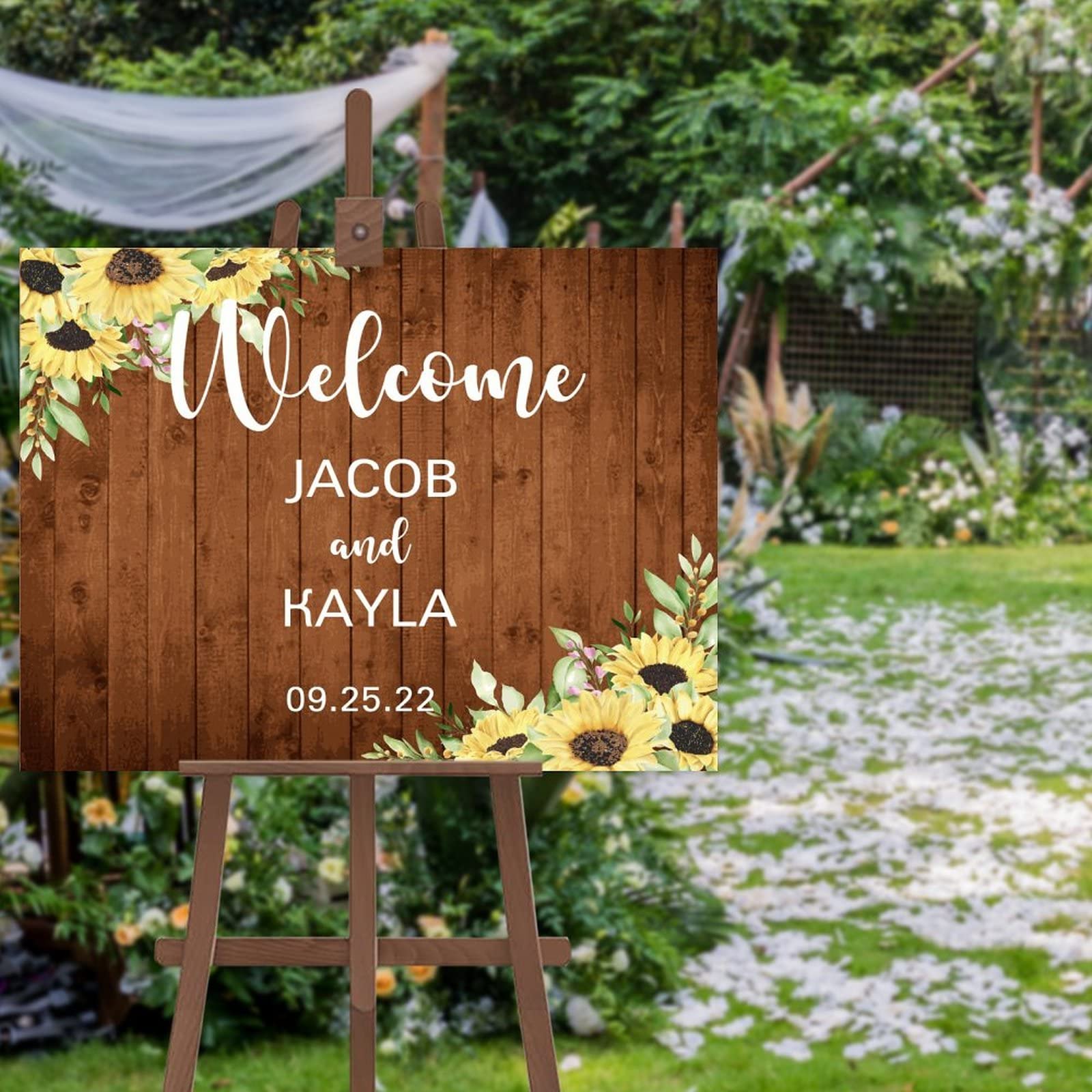Panneau de bienvenue en bois personnalisé avec initiales de ferme, décoration de mariage noble