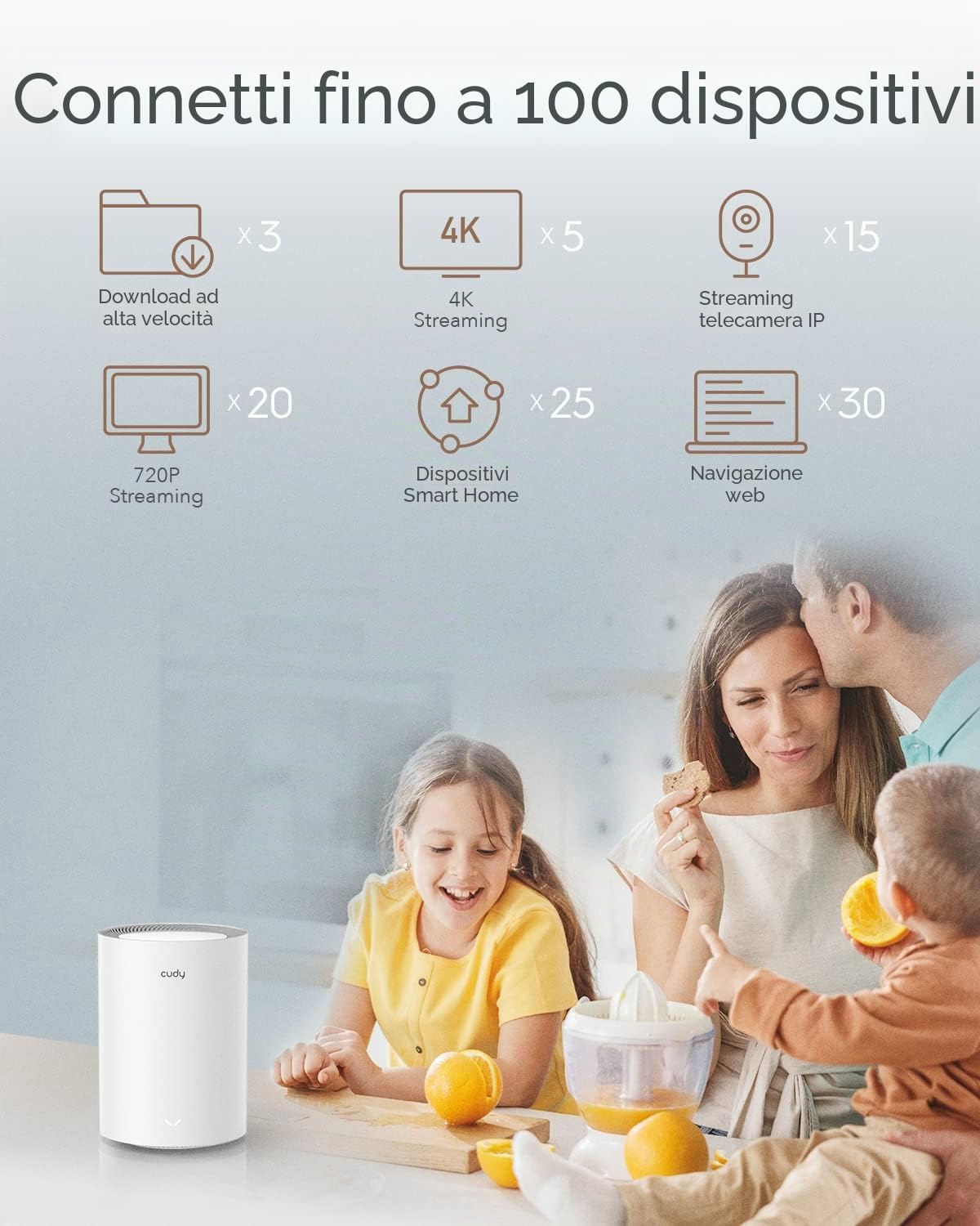 Cudy M1800 2-Pacchetto AX1800 WiFi 6 Sistema a Rete Per Tutta la Casa, Estensore del Router VPN 5G Gigabit, Controllo Parentale, Ampia Copertura