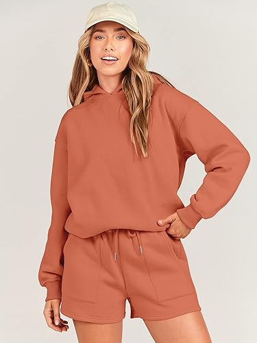 Miniatura 2 de ANRABESS Conjunto de 2 piezas para mujer, sudadera con capucha de gran tamaño, pantalones cortos, sudadera para descansar, ropa deportiva de moda