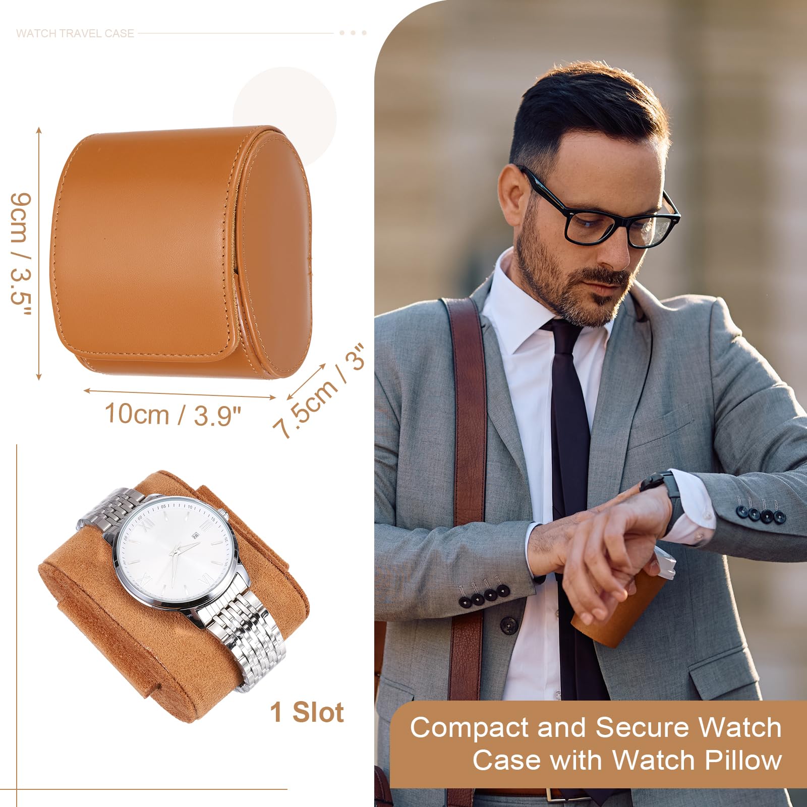 Custodia da viaggio per orologio da uomo in pelle, astuccio arrotolabile per orologio, scatola portaoggetti portatile per orologio, ideale per Natale, compleanno e anniversario, 1 scomparto (marrone