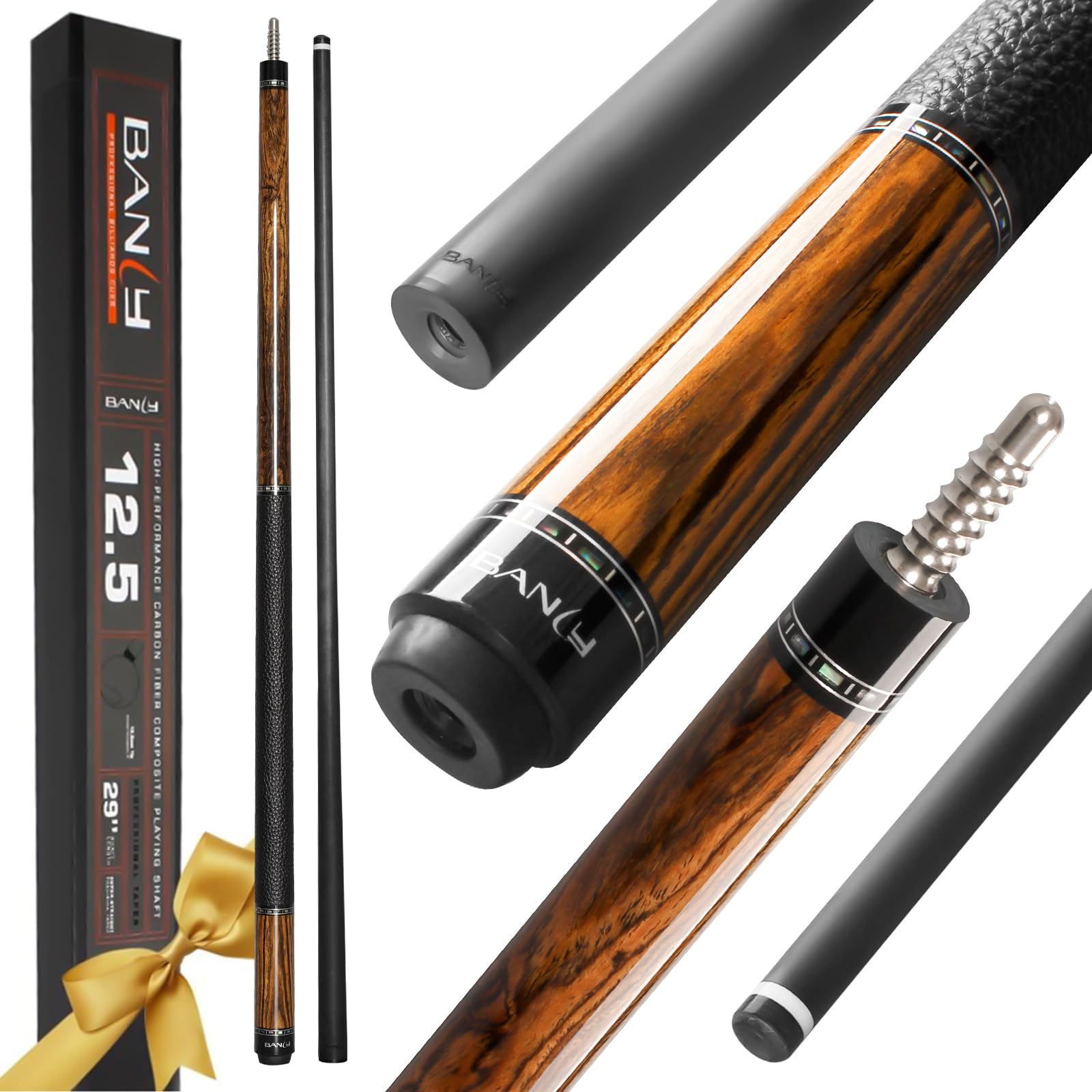 Banly Carbon Fiber Pool Cue Stick 12.5mm Time Crystal Tip, Low Deflection Pool Cue Professional Billiard Cue Sticks with Gift Box
