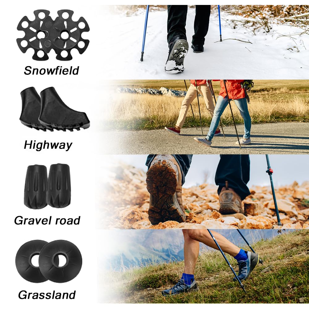 Kije do chodzenia, składane, 105-125 cm, damskie kijki do Nordic Walking, aluminiowe kijki trekkingowe, z 4 parami gumowych zderzaków, do trekkingu i wędrówek