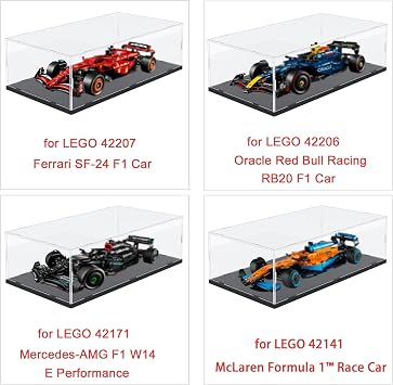 Acrylic Display Case for Lego 42207 Ferrari SF-24 F1 Racing Car 1/8 42206 Oracle Red Bull Racing RB20 42171 42141, Glass Display Case Acrylic Box Transparent Wood-Plastic Base, Black Interior 70 x 30