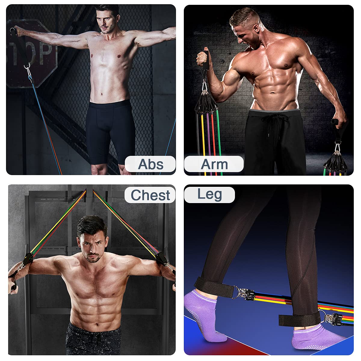 Widerstandsbänder Set (11 Stück), Übungsbänder Männer & Frauen Fitnessbänder mit Türanker, Griffen, Tragetasche, Beine, Knöchelriemen für Widerstandstraining, Physiotherapie, Yoga