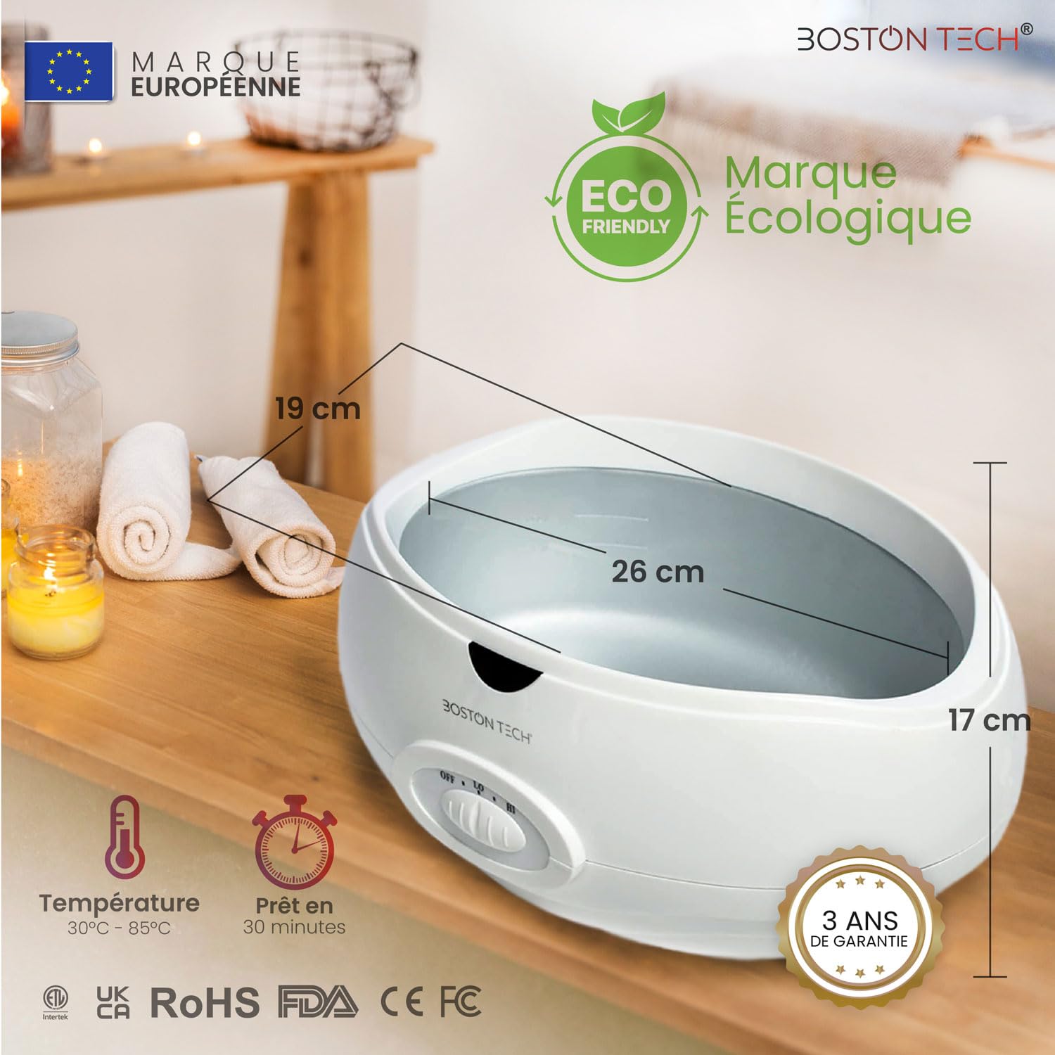 Boston Tech bain de paraffine 3 litres 900 g paraffine accessoires utilisation à domicile professionnelle