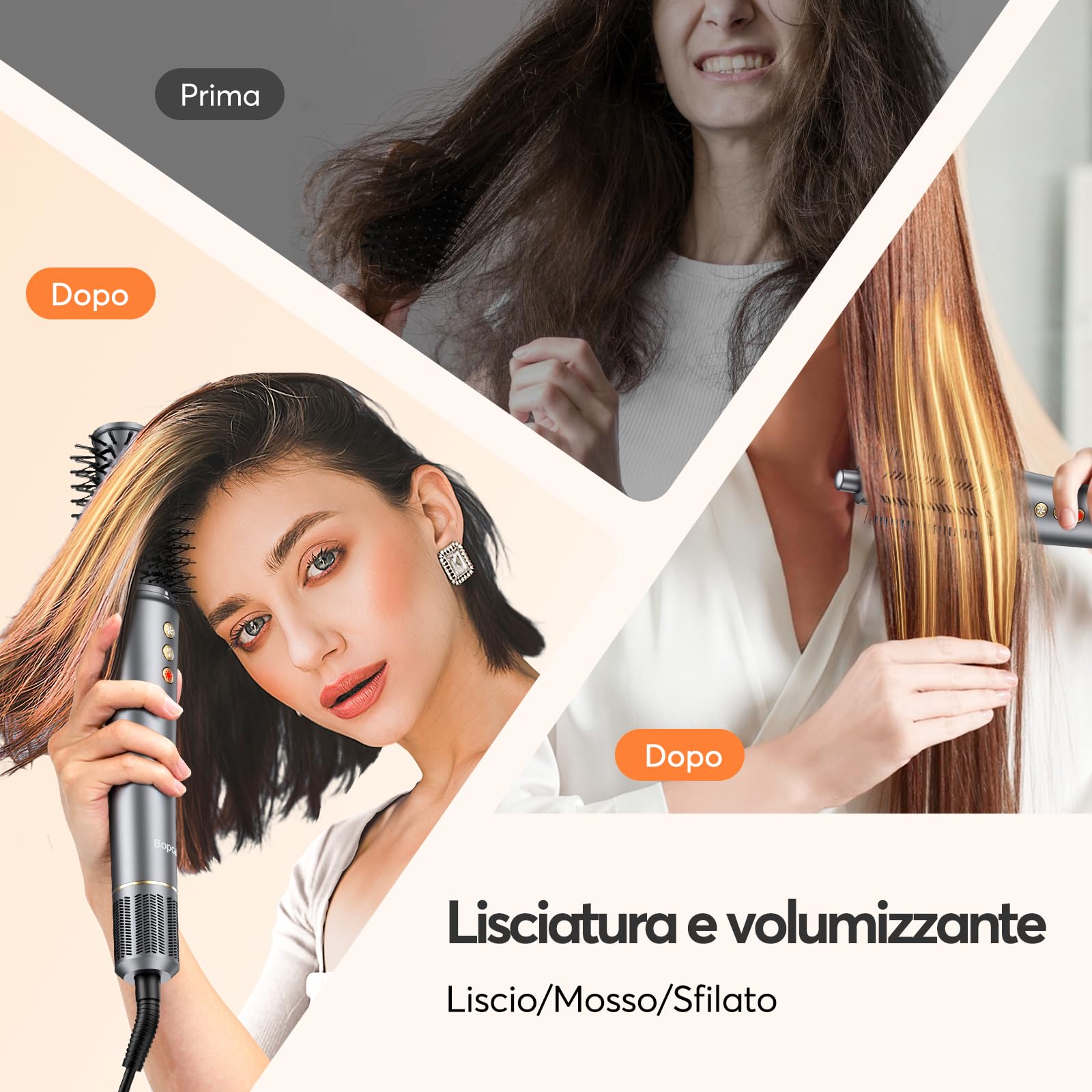 Bopcal Hair Styler 5 in 1 Asciugacapelli - Professionale Phon Capelli，Arricciacapelli Automatico 32MM, Spazzola Aria Calda con Milioni Ionico, Volumizzant, Liscio, Regali 892-B