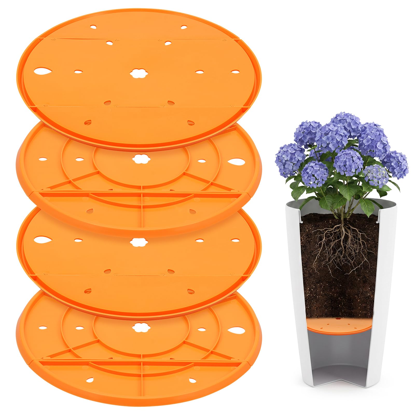 WAMEITF 4 Pack Planter Inserts for Round Large Pots, Lightweight Reusable Pots Inserts Fillers with Drainage Holes, Planter Risers Inside Pot for Garden Balcony Patio Deck Porch Backyard