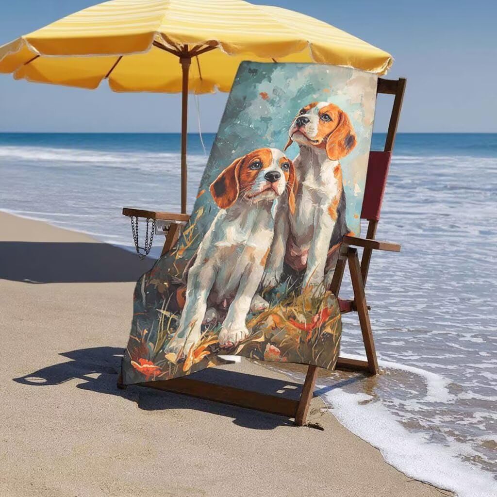Toalla de Playa Grande 220x100cm/35x70cm, Juego de 2 Toalla Microfibra XXL de Antiarena, Toallas Playa Suave Ligera, Absorbente Secado Rápido, Beach Towel Viaje Yoga, Regalo Mujer Hombre (Perro) B-31